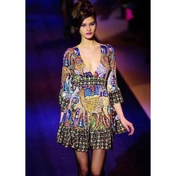 Betsey Johnson Mosaic Deer Flutter Sleeve Dress - Picture 1 of 7